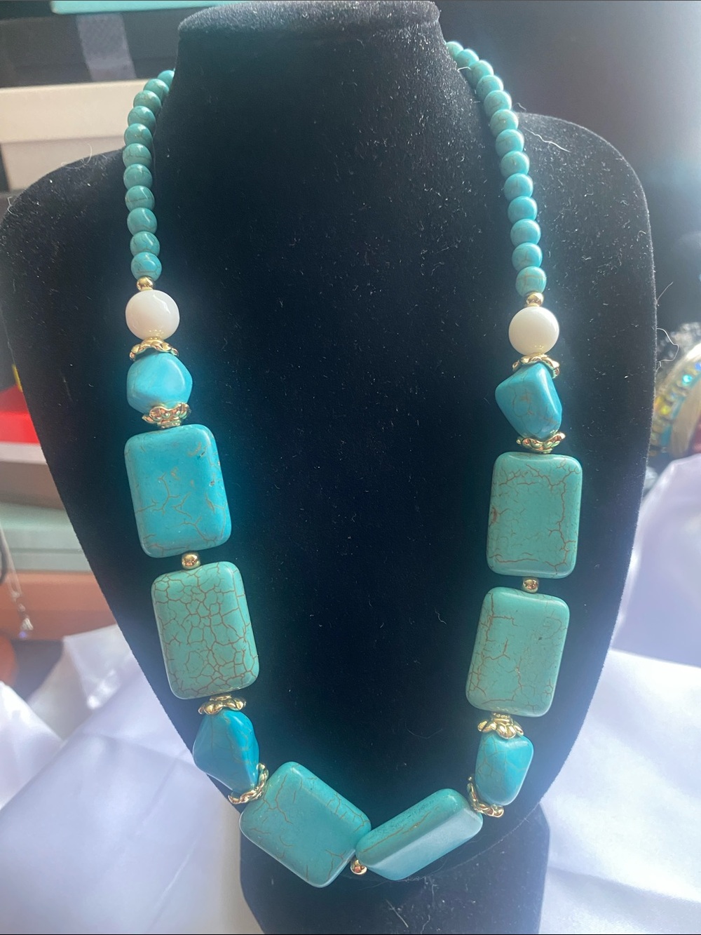 Turquoise Beaded Statement Necklace - Brand